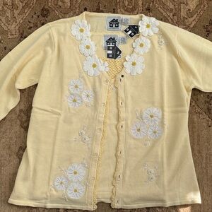 Storybook Knits butter yellow Floral Embroidered Cardigan